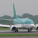 Un 737-600 de Aer Lingus con los spoilers desplegados después de un aterrizaje exitoso